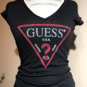 Guess Rhinestone T-shirt, Black (size small)